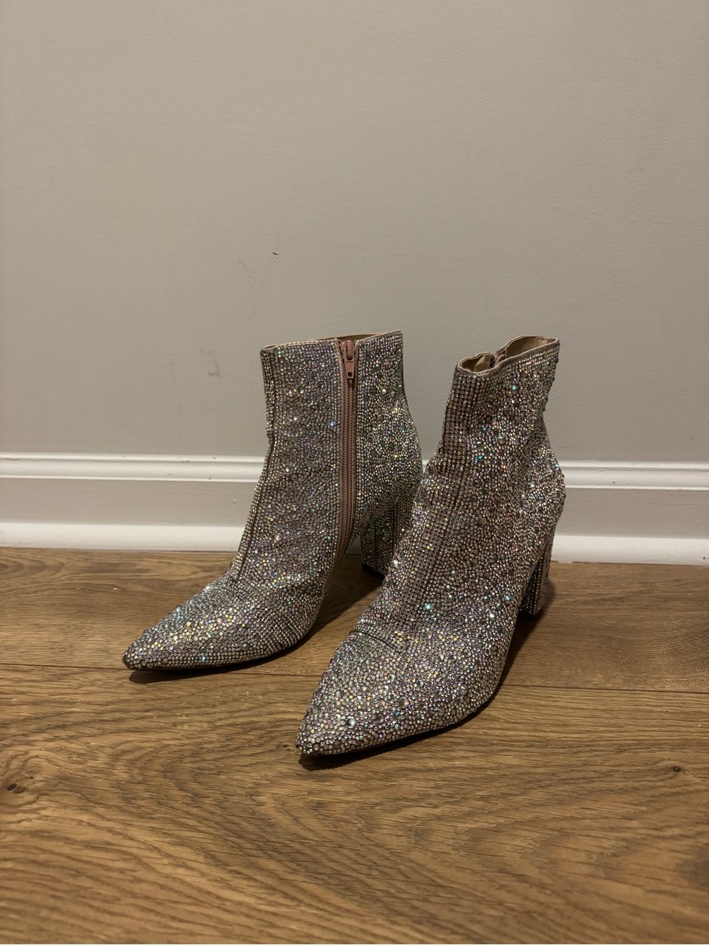 Betsy Johnson Sparkle Rhinestone Pointed Toe Ankle Boots - Silver